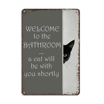 🐾💕 Vintage Cat Bathroom Sign - "Welcome to the Bathroom"