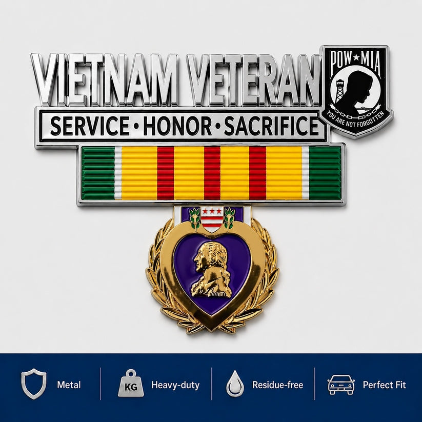 Vietnam Veteran Metal Car Emblem – POW★MIA Tribute Badge 🇺🇸