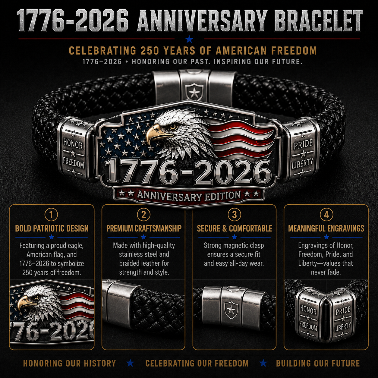 🦅 🇺🇸 America 250th Anniversary Patriotic Tribute Bracelet