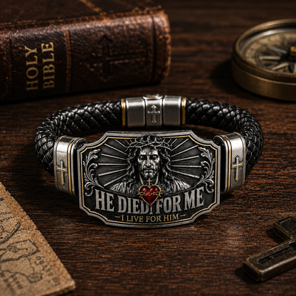 I Live for Him He Died for Me Christian Cross Braided Bracelet Gift Box Set