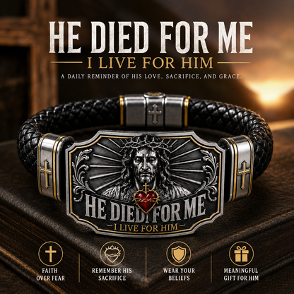 I Live for Him He Died for Me Christian Cross Braided Bracelet Gift Box Set