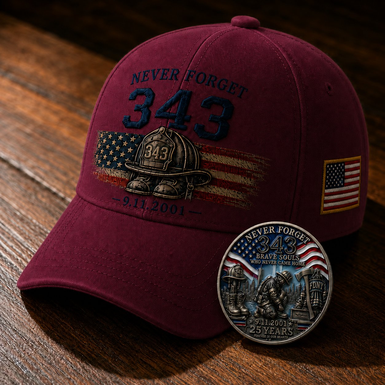 🧢Never Forget 343 Memorial Cap 🔥 Buy the Cap Get the Matching Tribute Coin FREE