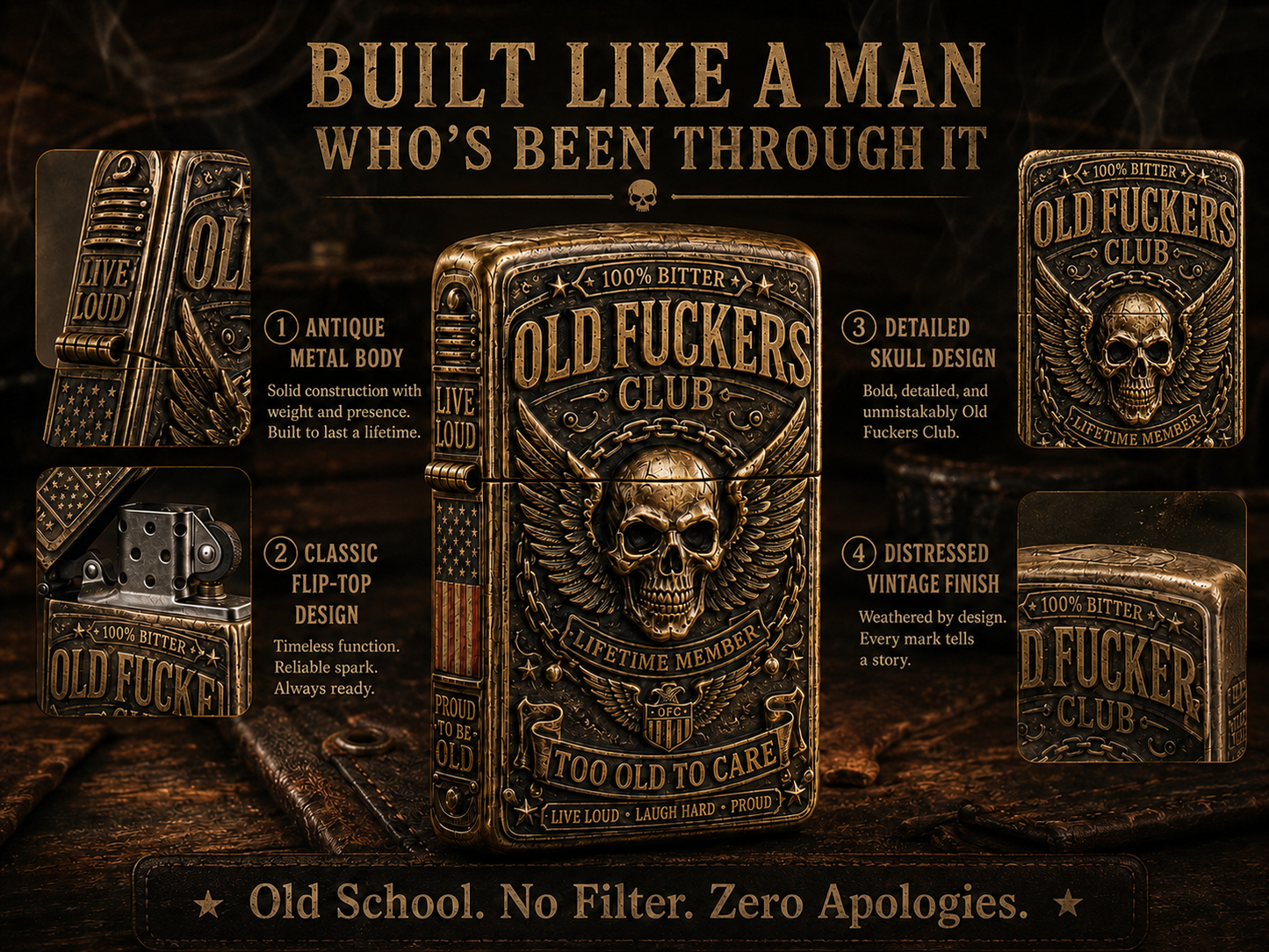 ☠️ Old Fuckers Club Vintage Lighter | 2026 Limited Edition Collectible Metal Lighter