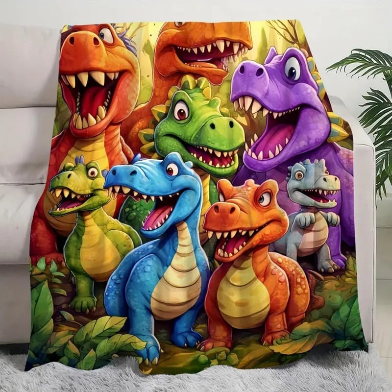 Cute Smiling Dinosaurs HD Digital Print Flannel