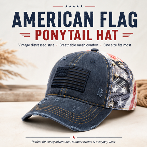 🔥American Flag Ponytail Embroidered Hat—🎁Buy 2 FREE SHIPPING