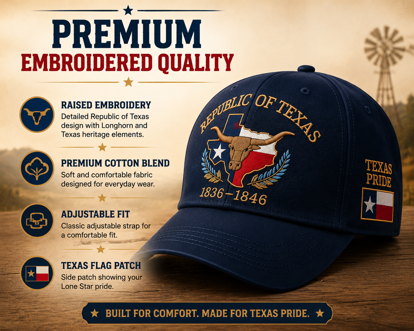 Republic of Texas Commemorative Embroidered Hat – Show Your Texas Pride