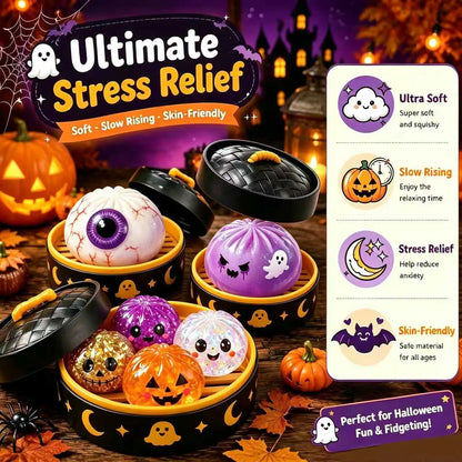Cute Halloween Scary Ghost Maruko Squeeze Toy Set | Portable Stress Relief Toys, Halloween Party Fillers & Holiday Gifts