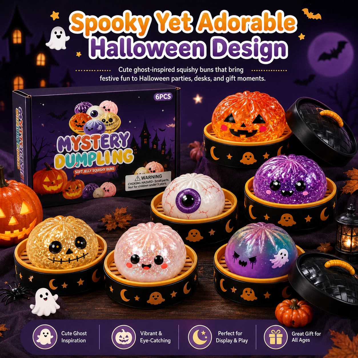 Cute Halloween Scary Ghost Maruko Squeeze Toy Set | Portable Stress Relief Toys, Halloween Party Fillers & Holiday Gifts