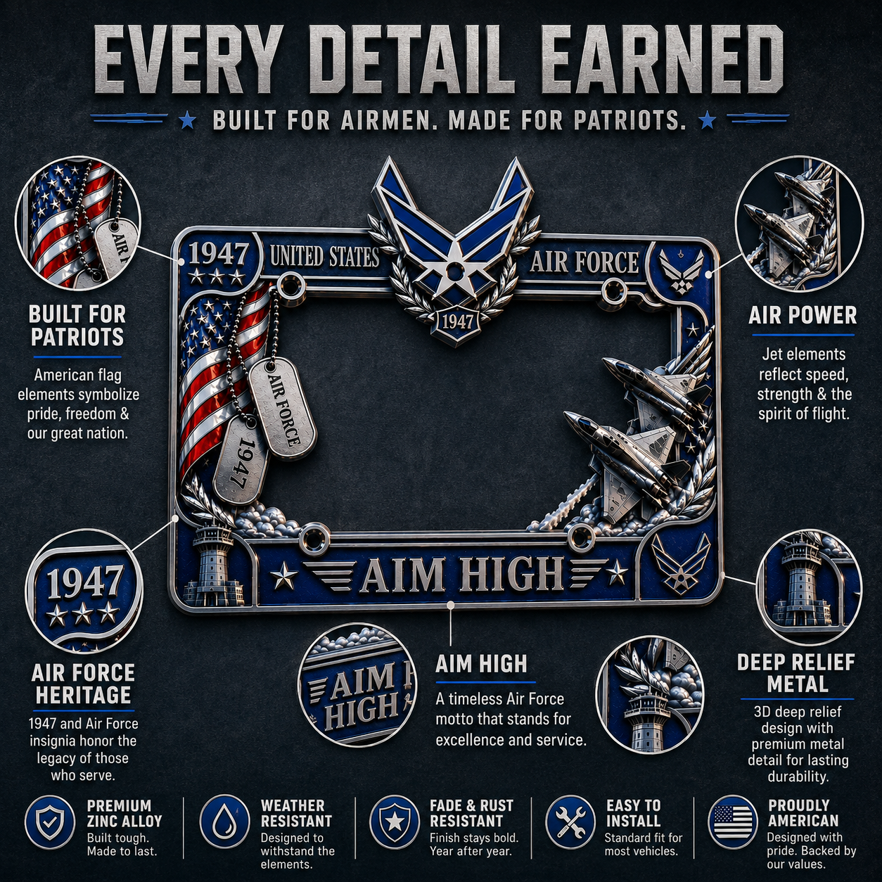 🔥 Last Day 49% OFF - U.S. Air Force “Aim High” License Plate Frame ✈️