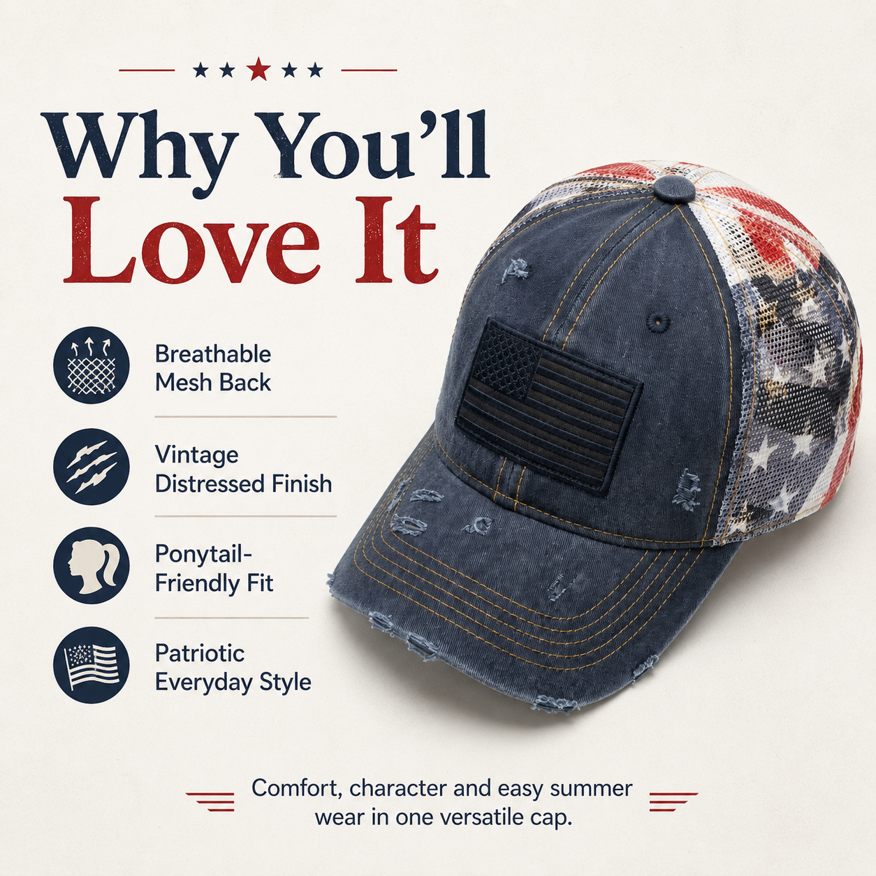 🔥American Flag Ponytail Embroidered Hat—🎁Buy 2 FREE SHIPPING