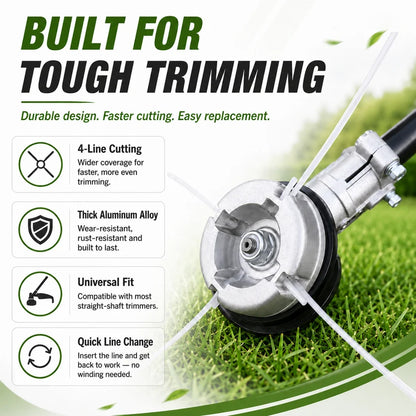 🌿 Aluminum Trimmer Head – 4-Line Cutting & Universal Fit – Heavy-Duty & Easy Line Replacement