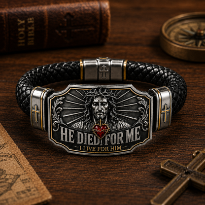 I Live for Him He Died for Me Christian Cross Braided Bracelet Gift Box Set