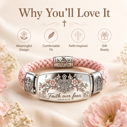 Faith Over Fear Bracelet – Christian Cross Bracelet Inspired by Isaiah 41:10, Hope, Courage & Divine Strength