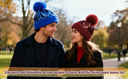 🔥Last Day 50% OFF - Winter Sparkly Sequin Pom Beanie