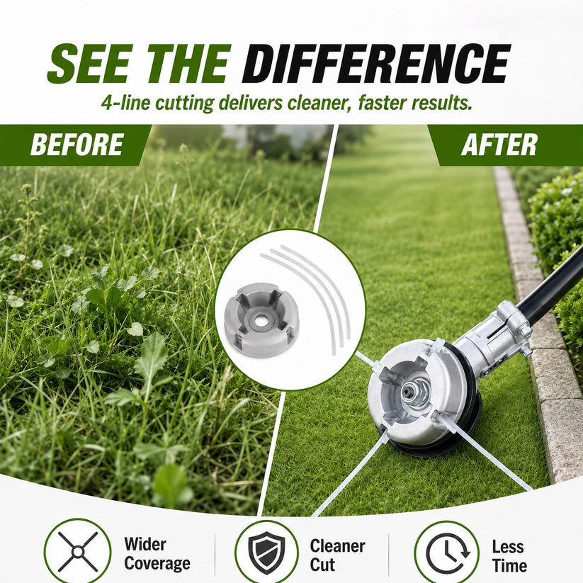 🌿 Aluminum Trimmer Head – 4-Line Cutting & Universal Fit – Heavy-Duty & Easy Line Replacement