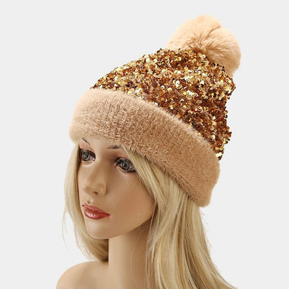🔥Last Day 50% OFF - Winter Sparkly Sequin Pom Beanie