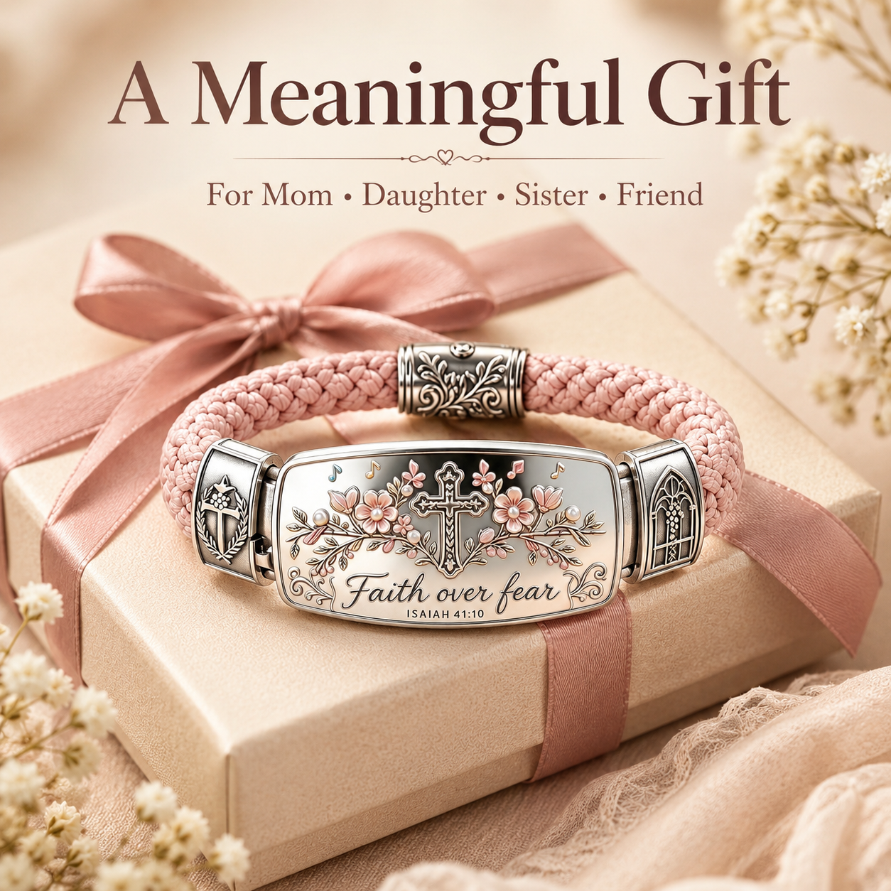 Faith Over Fear Bracelet – Christian Cross Bracelet Inspired by Isaiah 41:10, Hope, Courage & Divine Strength