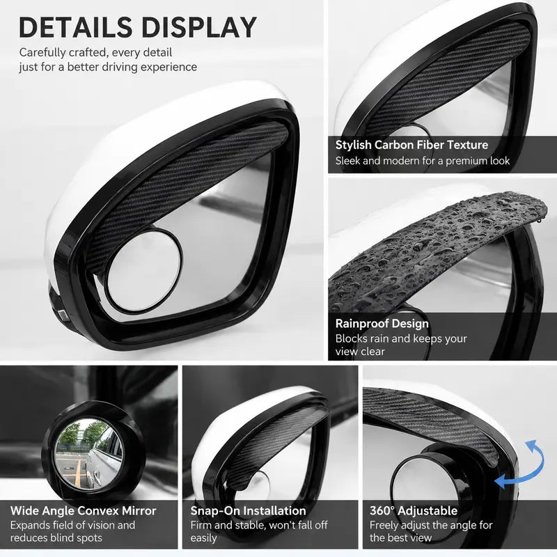 🔥2-Pack Car Side Mirror Rain Visors with 360° Blind Spot Mirrors – Clearer View for Safer Driving🔥