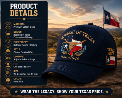 Republic of Texas Commemorative Embroidered Hat – Show Your Texas Pride