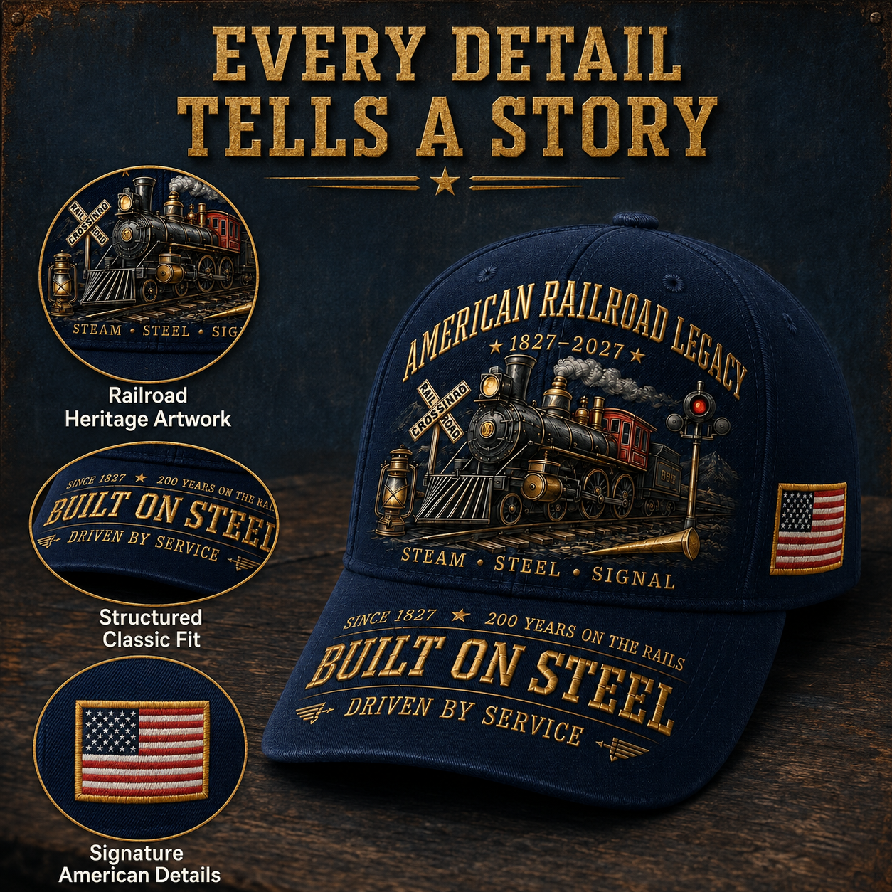 🚂American Railroad Bicentennial Cap | 1827–2027
