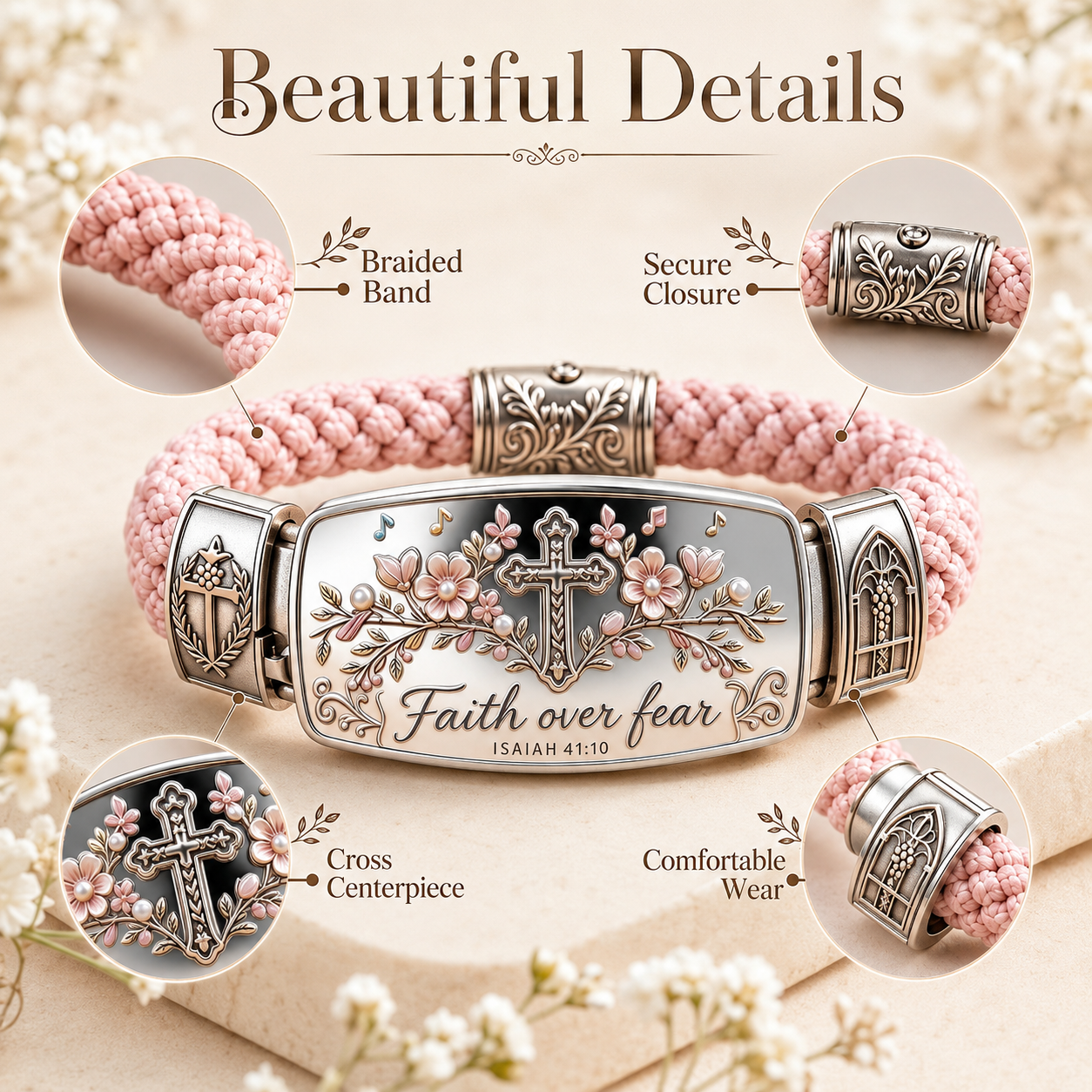 Faith Over Fear Bracelet – Christian Cross Bracelet Inspired by Isaiah 41:10, Hope, Courage & Divine Strength