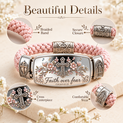 Faith Over Fear Bracelet – Christian Cross Bracelet Inspired by Isaiah 41:10, Hope, Courage & Divine Strength