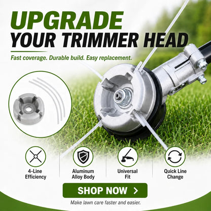 🌿 Aluminum Trimmer Head – 4-Line Cutting & Universal Fit – Heavy-Duty & Easy Line Replacement