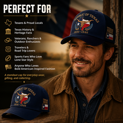 Republic of Texas Commemorative Embroidered Hat 🤠– Show Your Texas Pride