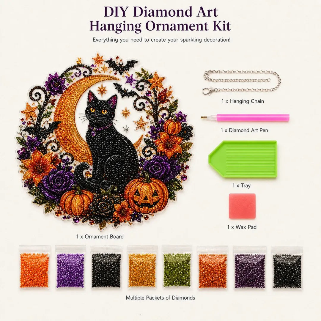 ✨🎃Halloween Black Cat Moon Diamond Art Hanging Ornament Kit👻