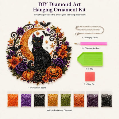 ✨🎃Halloween Black Cat Moon Diamond Art Hanging Ornament Kit👻