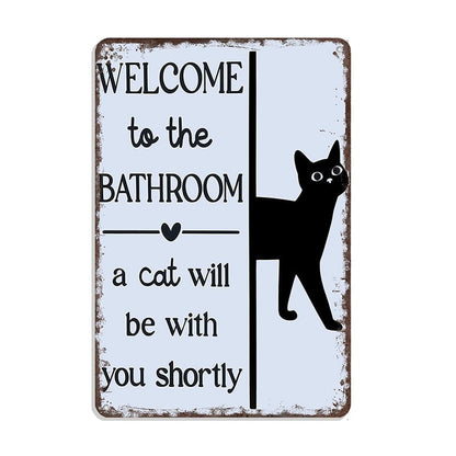 🐾💕 Vintage Cat Bathroom Sign - "Welcome to the Bathroom"
