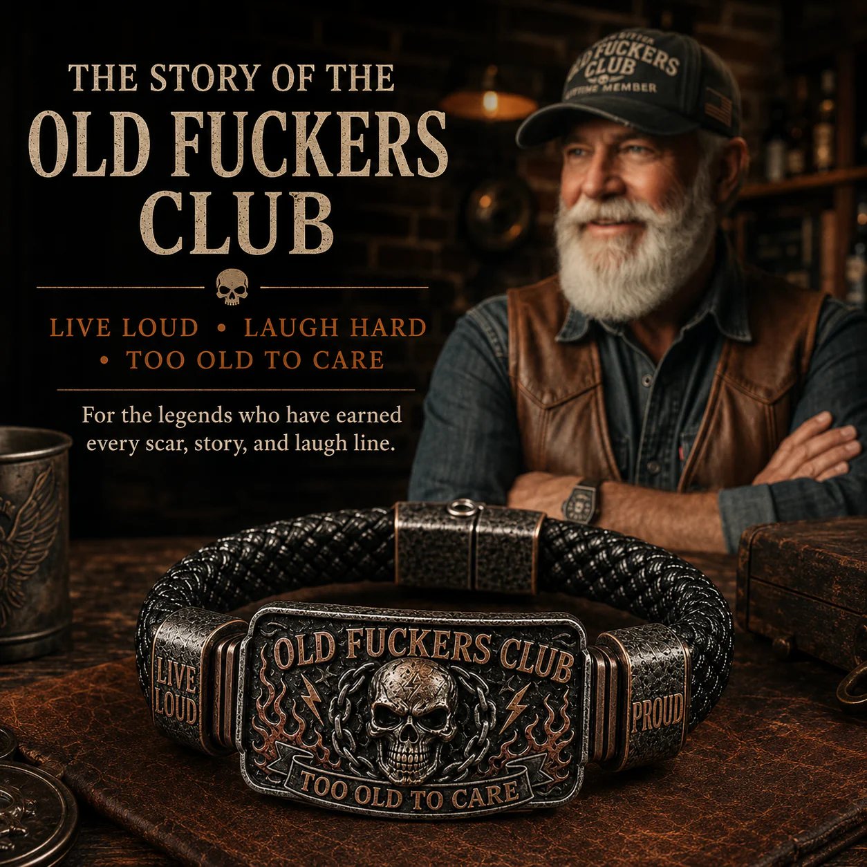 ☠️ Old Fuckers Club Vintage Bracelet 🪓 | 2026 Limited Edition – 🔥30% OFF | Only 17 Left