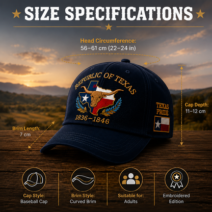 Republic of Texas Commemorative Embroidered Hat 🤠– Show Your Texas Pride