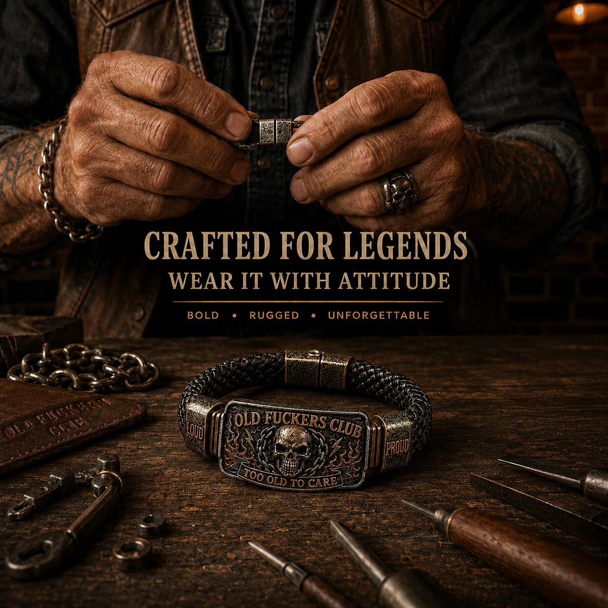 ☠️ Old Fuckers Club Vintage Bracelet 🪓 | 2026 Limited Edition – 🔥30% OFF | Only 17 Left