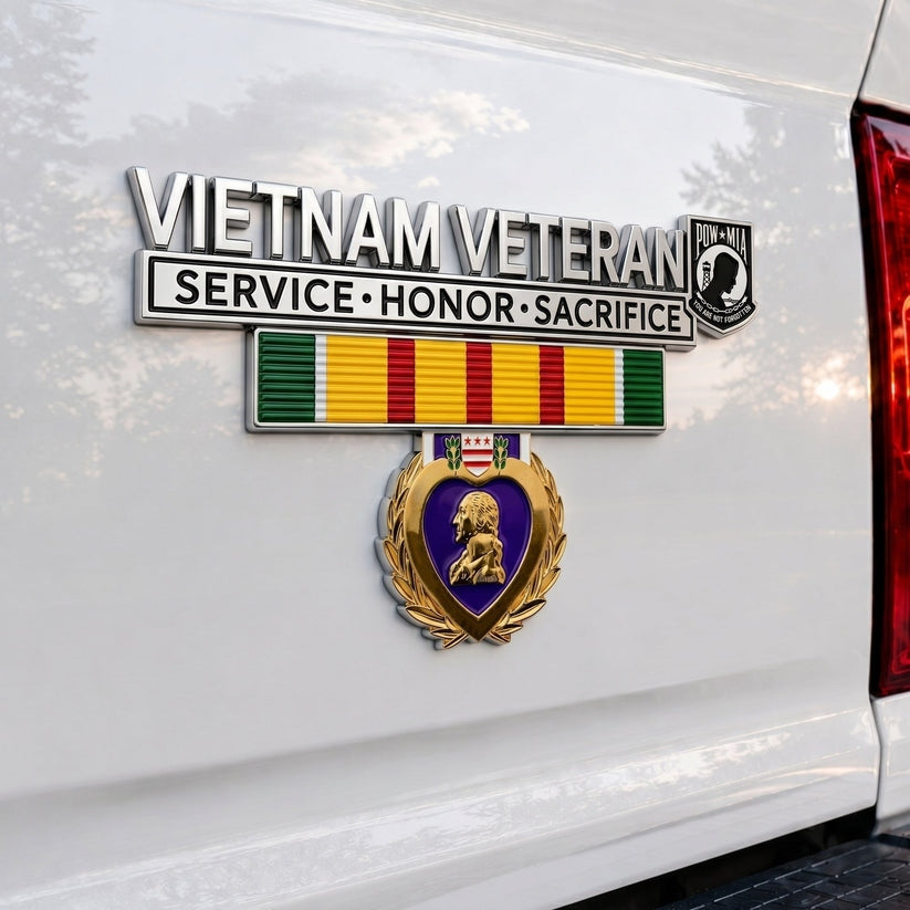 Vietnam Veteran Metal Car Emblem – POW★MIA Tribute Badge 🇺🇸