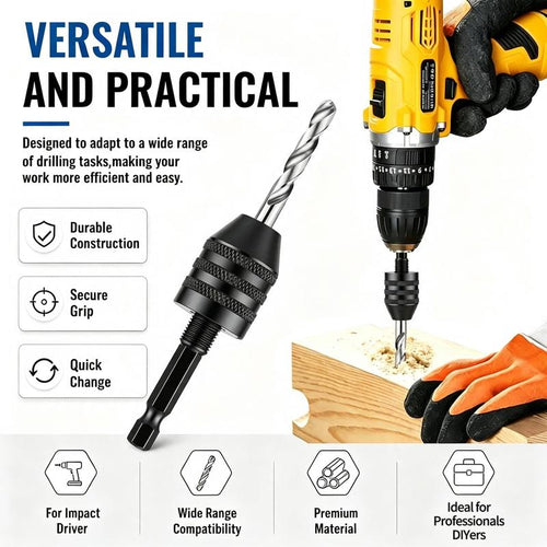 2-Piece Keyless Drill Chuck Adapter Set – 1/4′′ Hex Quick Change (0.3-8mm) for Impact Drivers & Power Tools