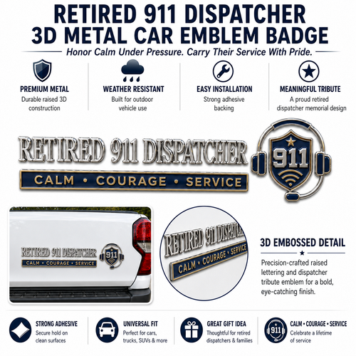 🎧 Retired 911 Dispatcher Calm Courage Service Car Emblem Metal Badge
