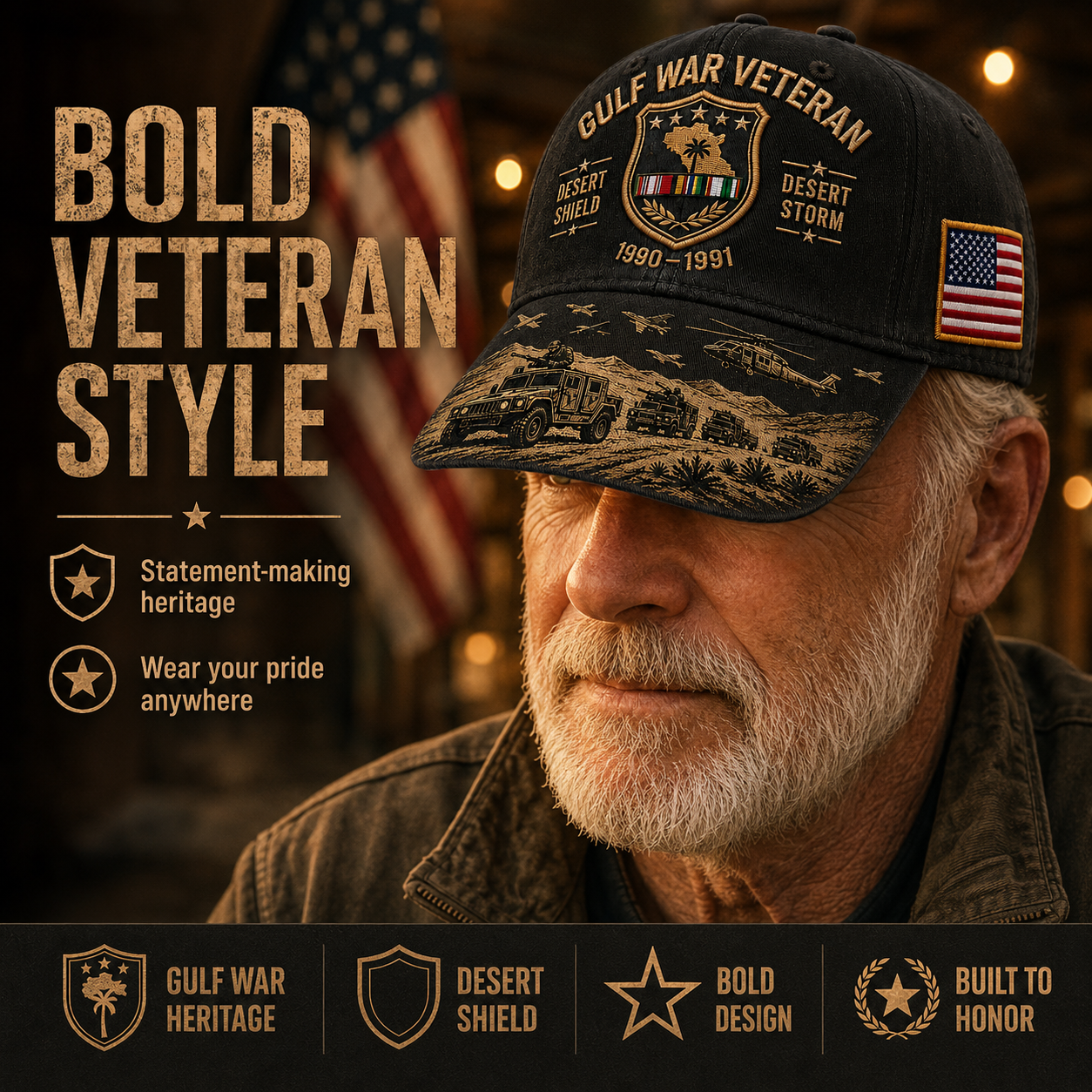 🎖️ Gulf War Veteran Tribute Cap 🇺🇸 Honor Desert Shield & Desert Storm Heroes