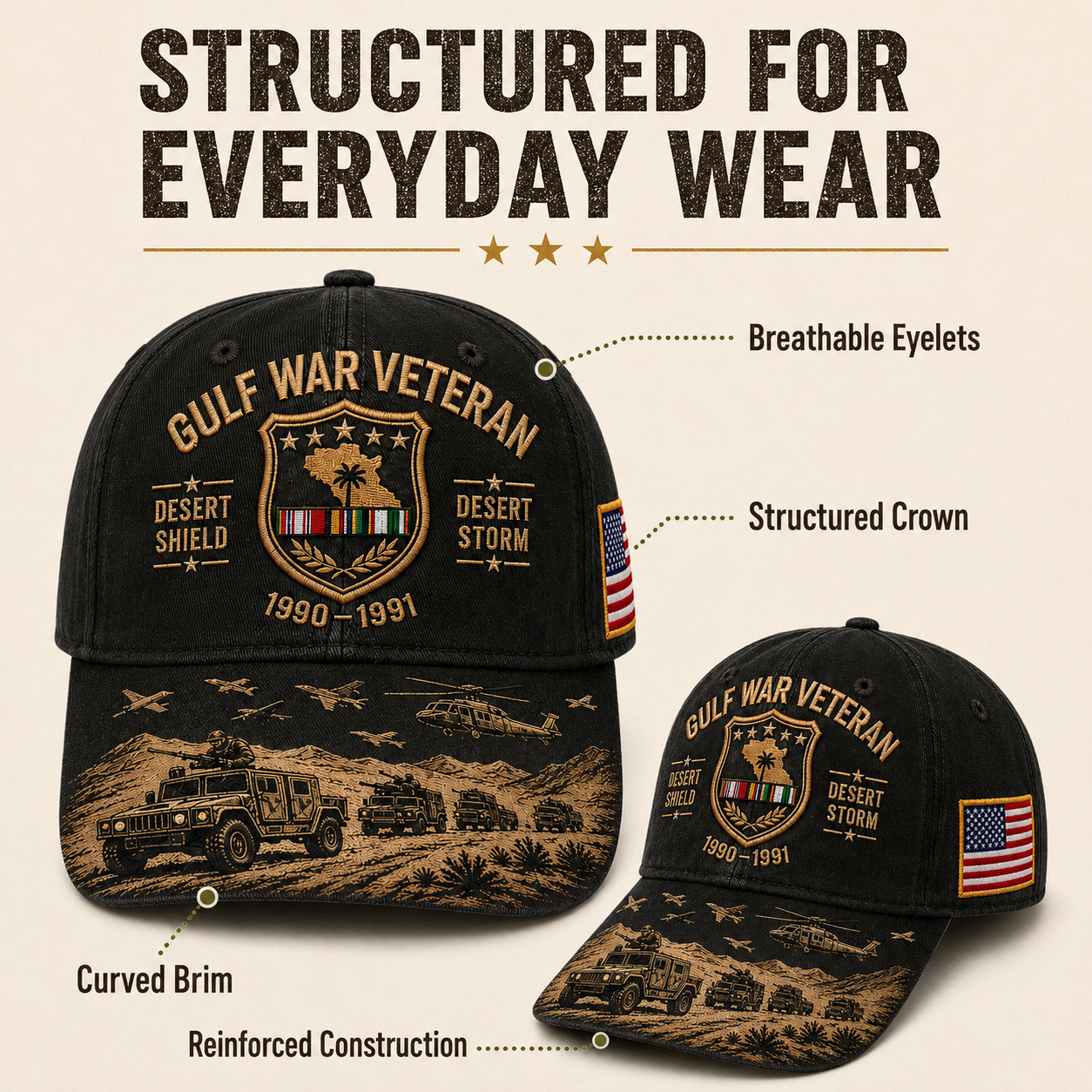 🎖️ Gulf War Veteran Tribute Cap 🇺🇸 Honor Desert Shield & Desert Storm Heroes