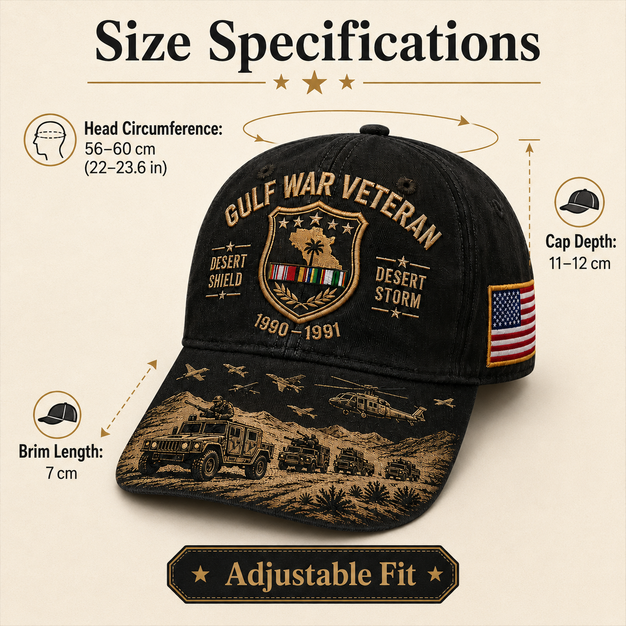 🎖️ Gulf War Veteran Tribute Cap 🇺🇸 Honor Desert Shield & Desert Storm Heroes