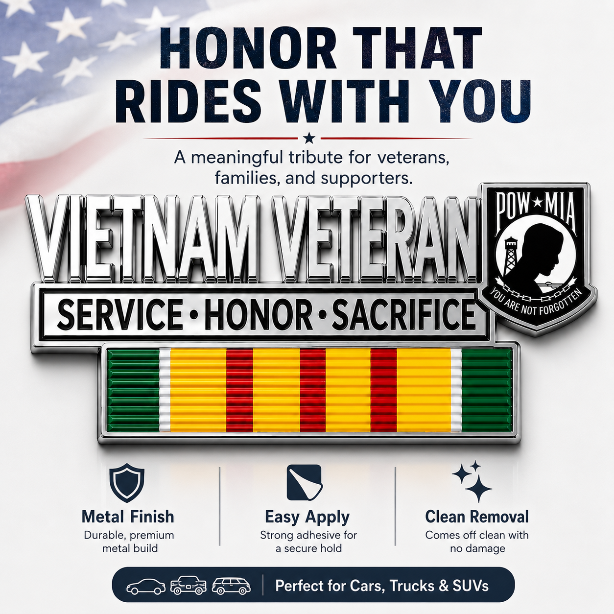 Vietnam Veteran Metal Car Emblem – POW★MIA Tribute Badge 🇺🇸
