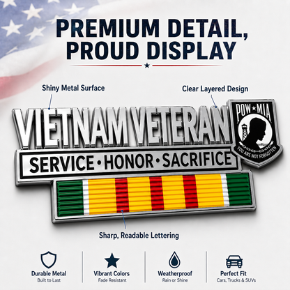 Vietnam Veteran Metal Car Emblem – POW★MIA Tribute Badge 🇺🇸