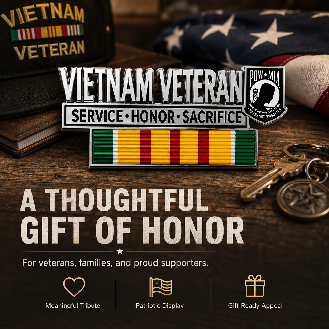 Vietnam Veteran Metal Car Emblem – POW★MIA Tribute Badge 🇺🇸