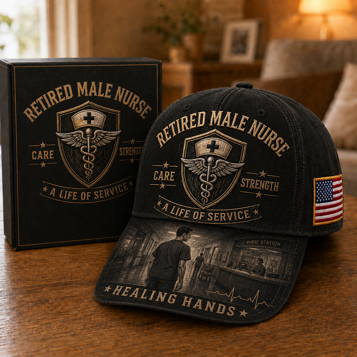 Retired Male Nurse Healing Hands Commemorative Cap
