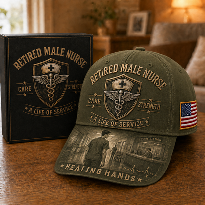 Retired Male Nurse Healing Hands Commemorative Cap