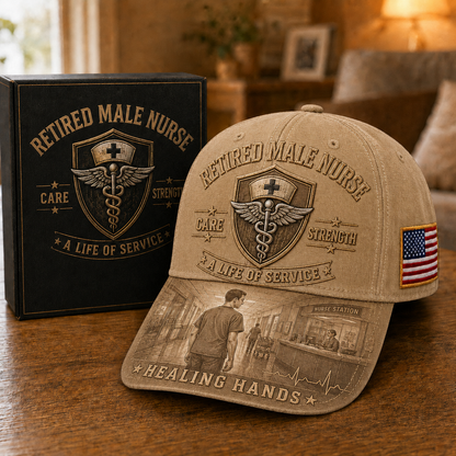 Retired Male Nurse Healing Hands Commemorative Cap