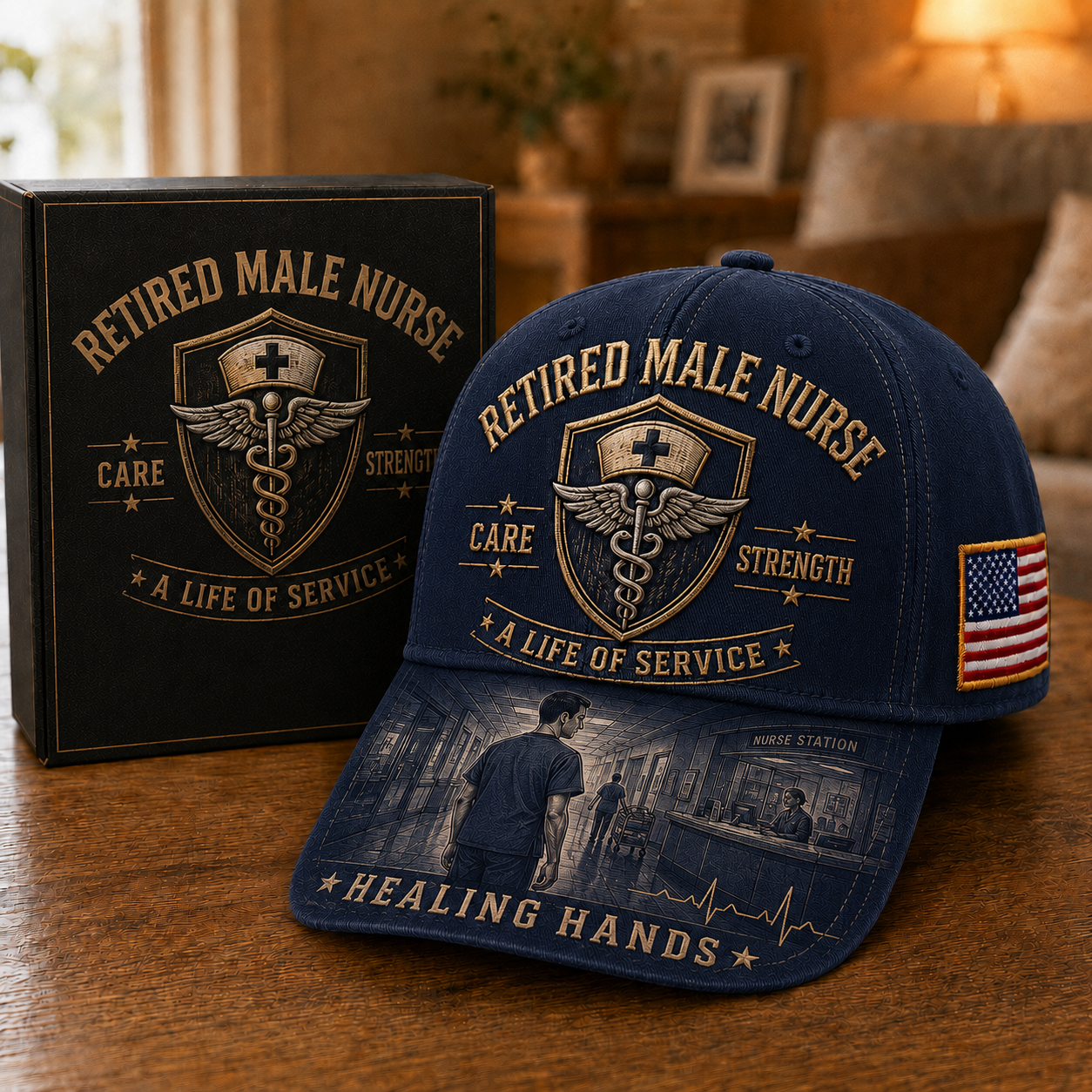Retired Male Nurse Healing Hands Commemorative Cap