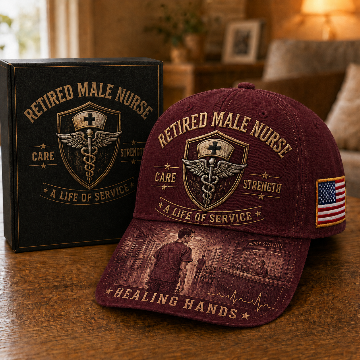 Retired Male Nurse Healing Hands Commemorative Cap