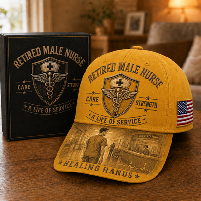 Retired Male Nurse Healing Hands Commemorative Cap