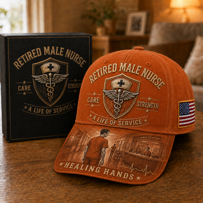 Retired Male Nurse Healing Hands Commemorative Cap